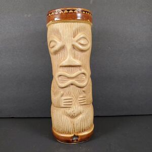 Vintage PMP Paul Marshall Tiki Ceramic Vase 7.5″ H Brown Carved Totem